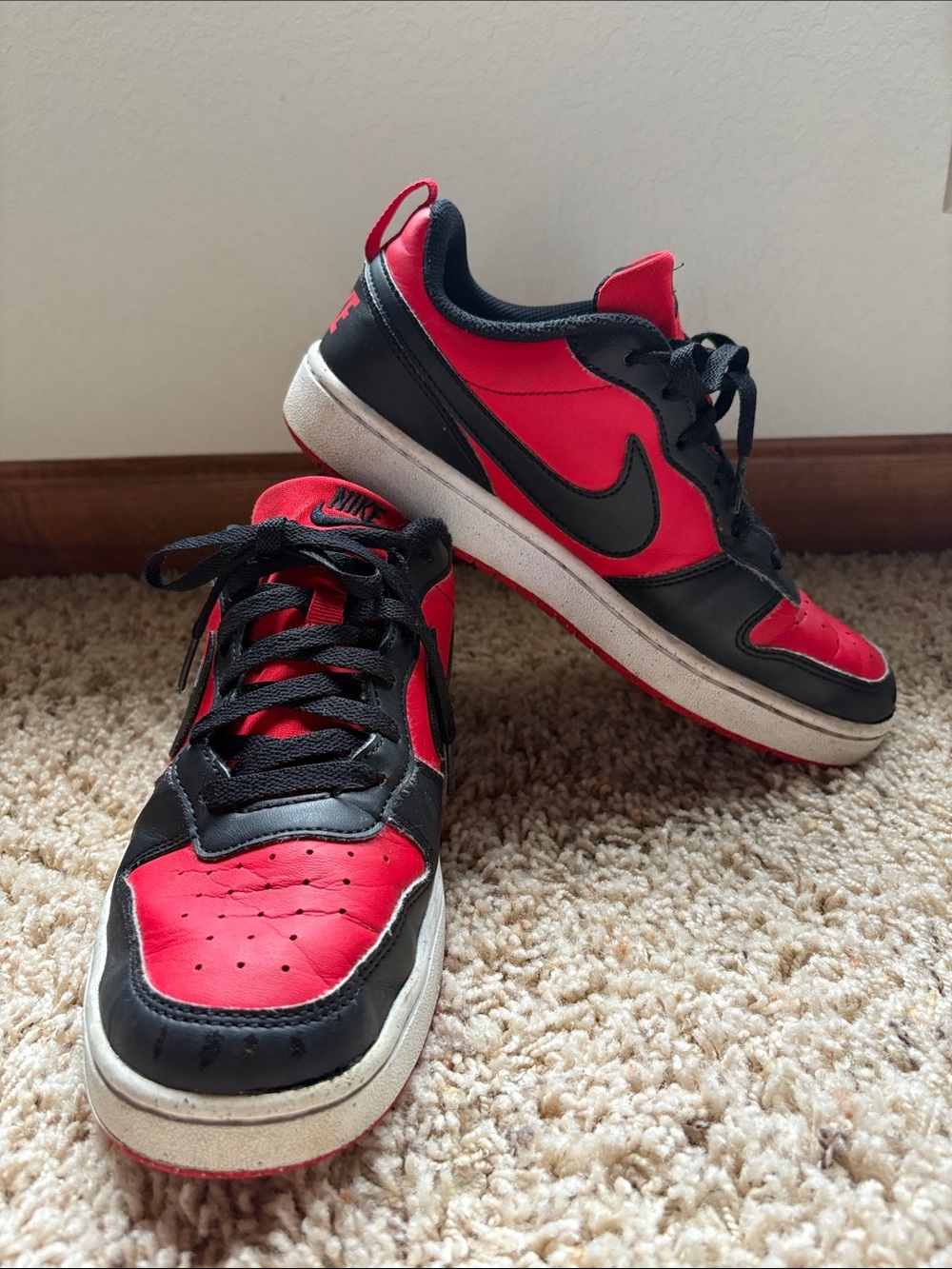 Nike Court Borough Low Recraft Black & Red Athletic Shoes Boy's Size 7